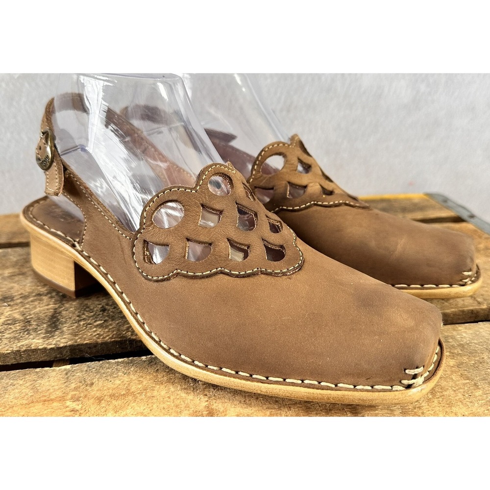 Tsonga Suede Shoes Sling Back Heeled BOHO Camel Western EU 37 US 6.5